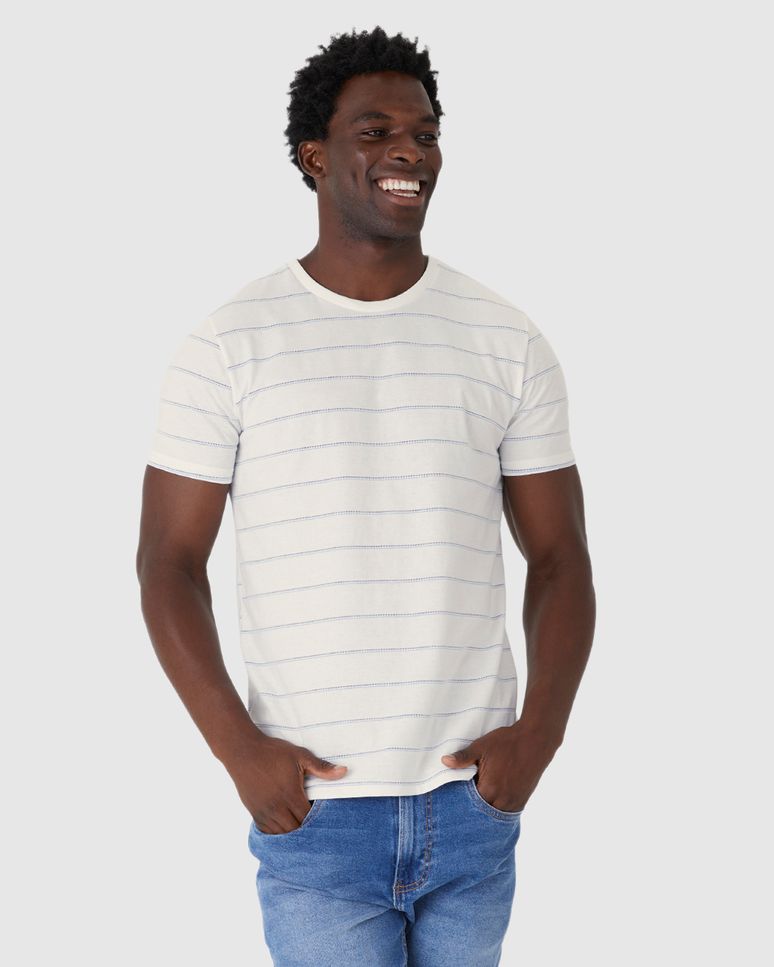 Camiseta Masculina Slim Manga Curta Estampa Listrada Em Malha Texturizada