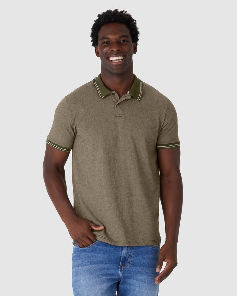 Camisa Polo Masculina Regular Em Piquet Pontilhado