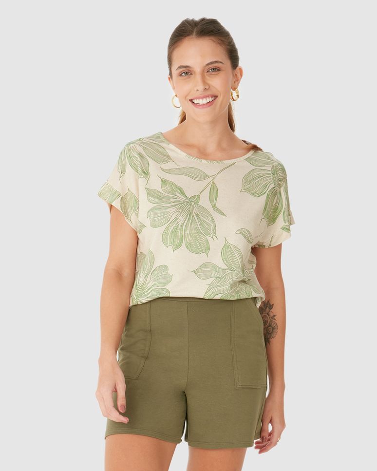 Blusa Ampla Feminina Manga Curta Em Malha Viscolinho Stretch