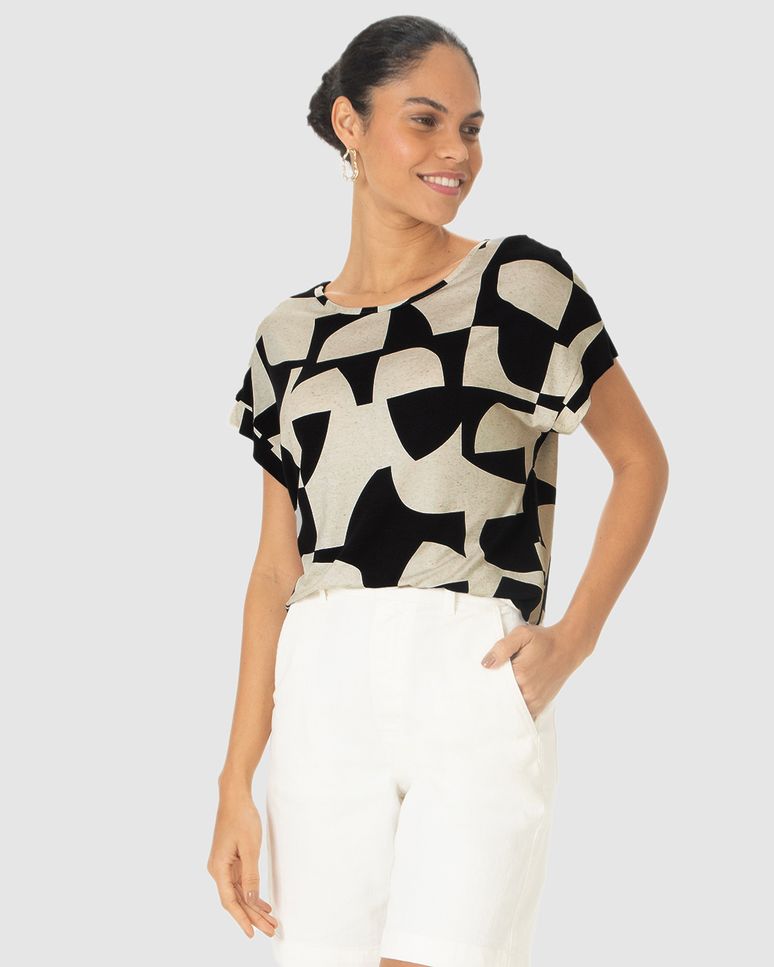 Blusa Ampla Feminina Manga Curta Em Malha Viscolinho Stretch