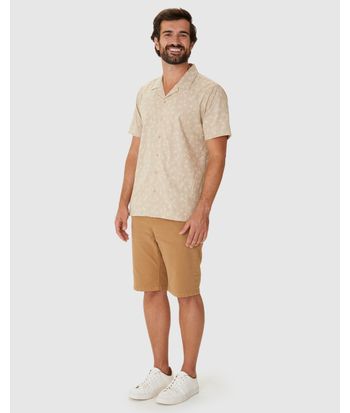 Camisa Masculina Estampada Manga Curta Em Algodão Com Linho