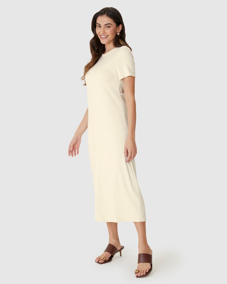 Vestido Midi Feminino Detalhe Vazado Costas Em Moletom Viscolinho Stretch
