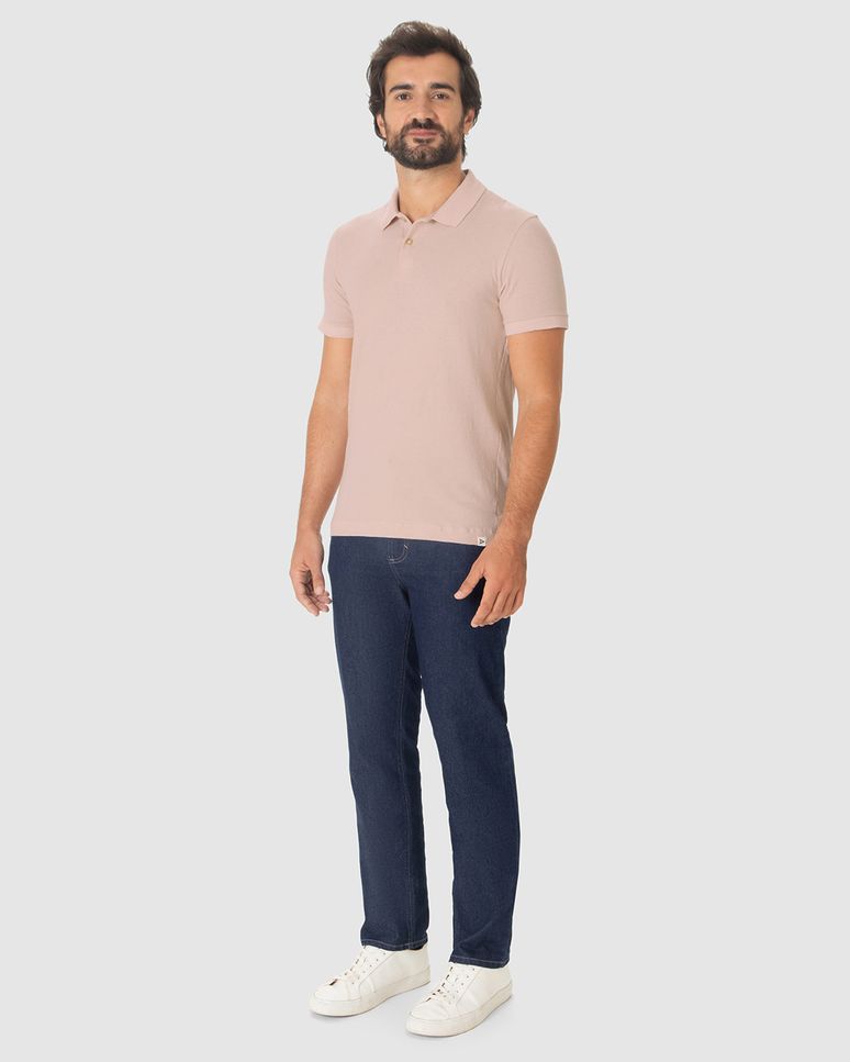 Camisa Polo Masculina Slim Com Etiqueta Decorativa Em Malha Linho