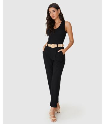 Calça Reta Feminina Cintura Alta Acompanha Cinto Em Viscolinho