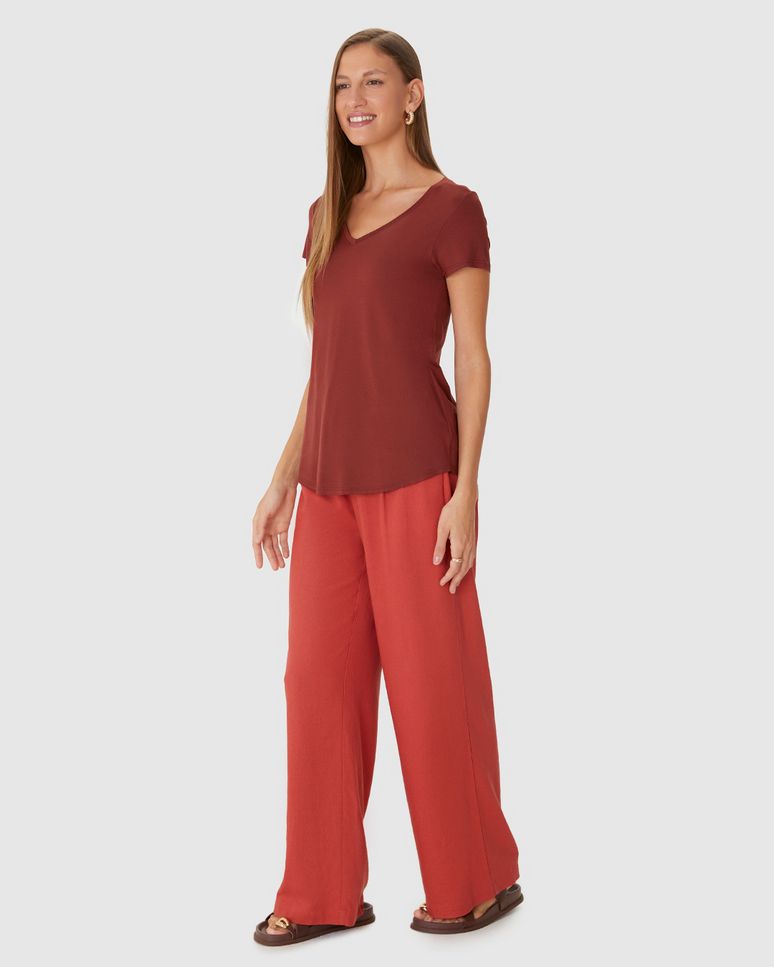 Blusa Básica Feminina Mullet Decote V Em Viscose Stretch