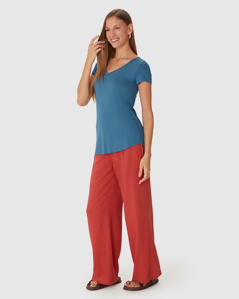 Blusa Básica Feminina Mullet Decote V Em Viscose Stretch