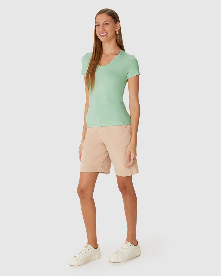 Blusa Básica Feminina Decote V Em Algodão