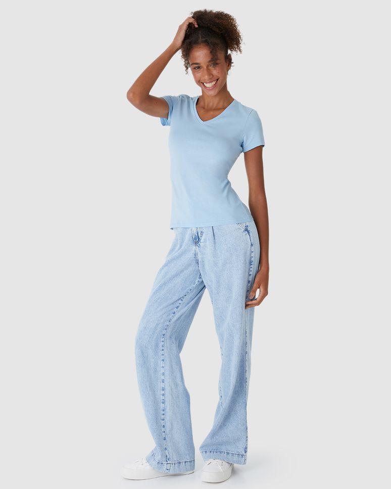 Blusa Básica Feminina Decote V Em Algodão