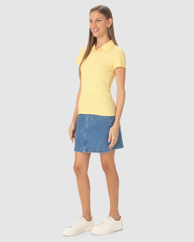 Blusa Polo Básica Feminina Com Peitilho Em Piquet Stretch