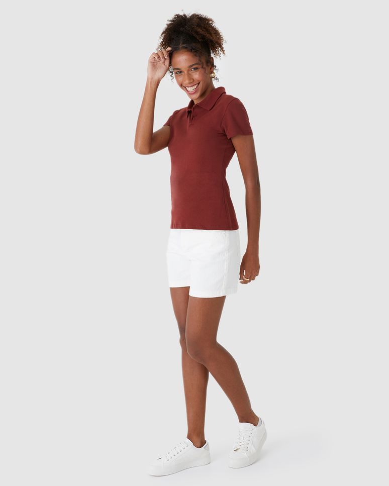 Blusa Polo Básica Feminina Com Peitilho Em Piquet Stretch