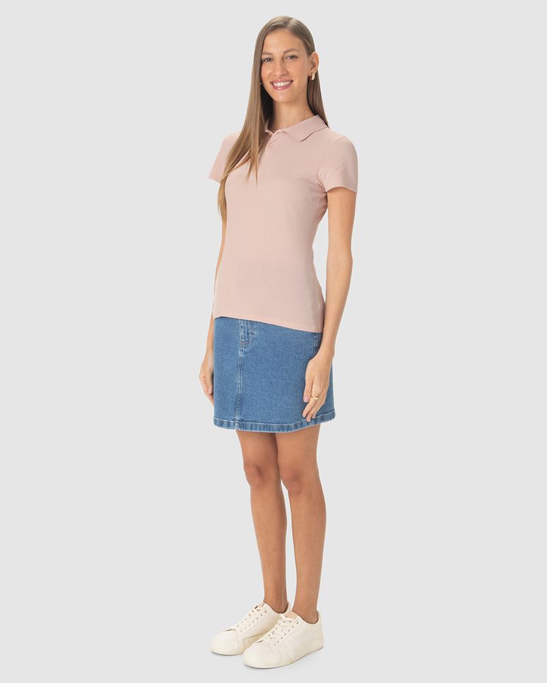 Blusa Polo Básica Feminina Com Peitilho Em Piquet Stretch