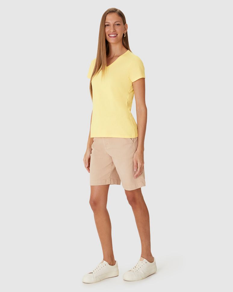 Camiseta Básica Feminina Slim Decote V Em Algodão