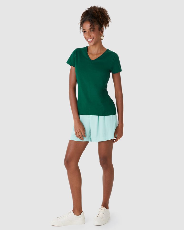 Blusa Básica Feminina Decote V Em Algodão