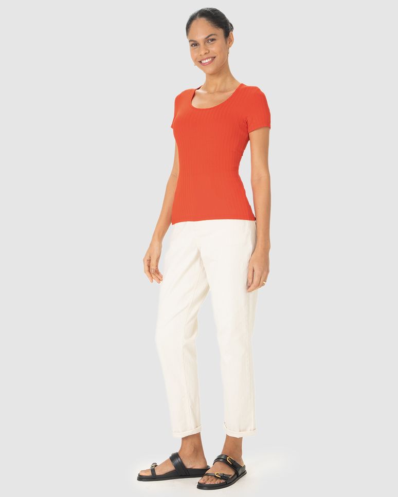 Blusa Básica Feminina Manga Curta Em Canelado De Viscose