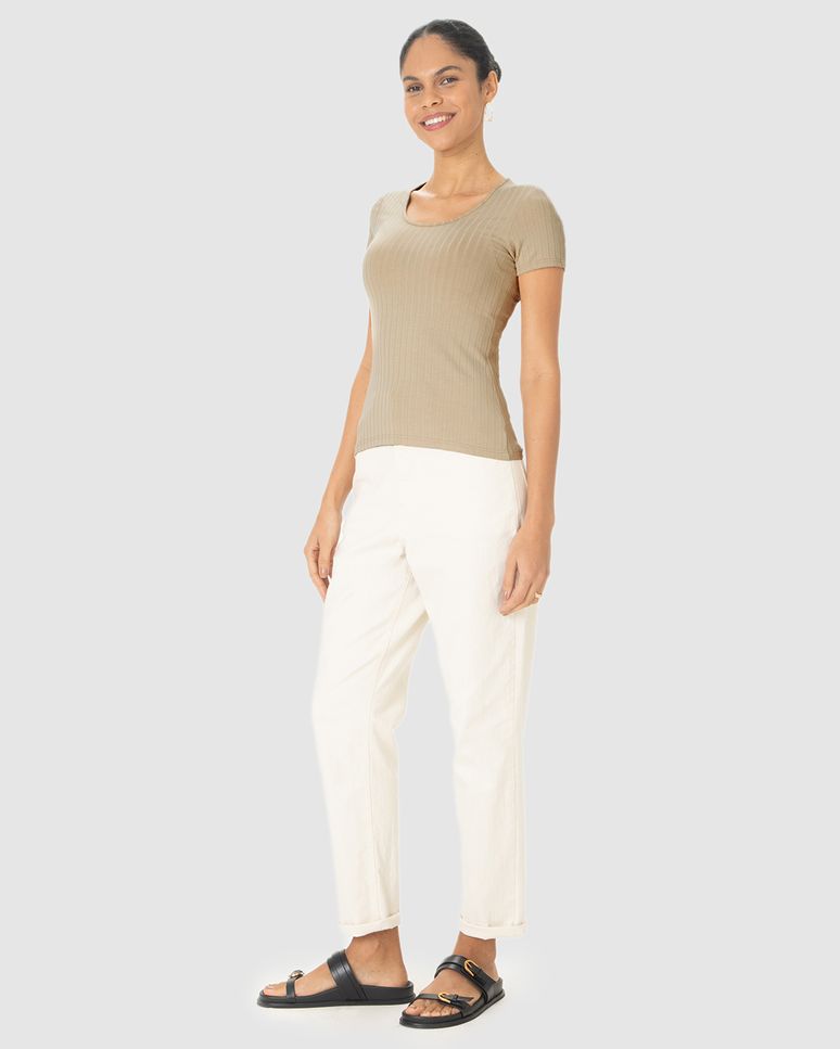 Blusa Básica Feminina Manga Curta Em Canelado De Viscose