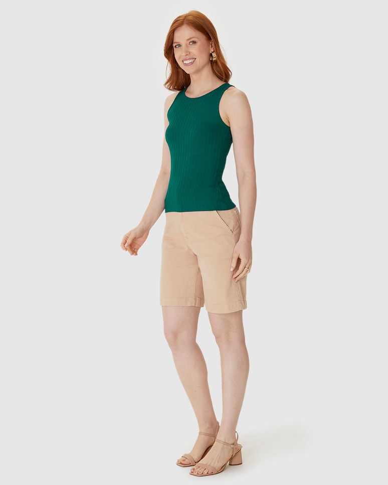 Regata Básica Feminina Decote Redondo Em Canelado De Viscose