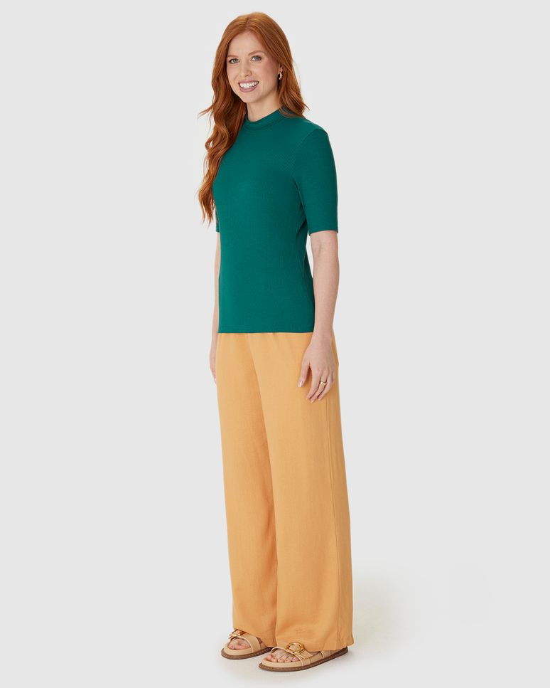 Blusa Básica Feminina Gola Alta Em Canelado De Viscose