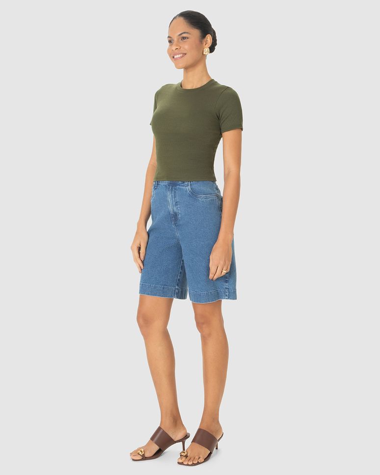 Blusa Básica Feminina Decote Redondo Em Ribana