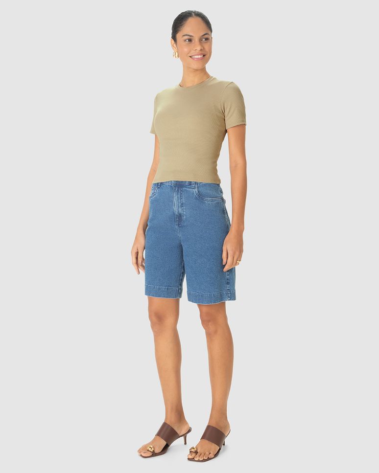 Blusa Básica Feminina Decote Redondo Em Ribana