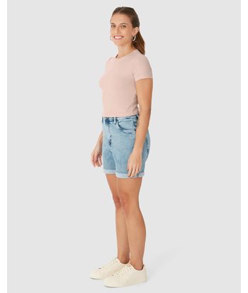 Blusa Long Cropped Feminina Manga Curta Em Algodão