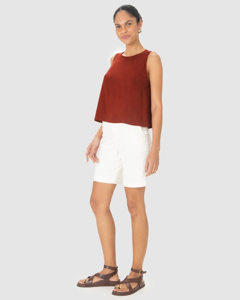 Regata Básica Feminina Long Cropped Alça Larga Em Viscose