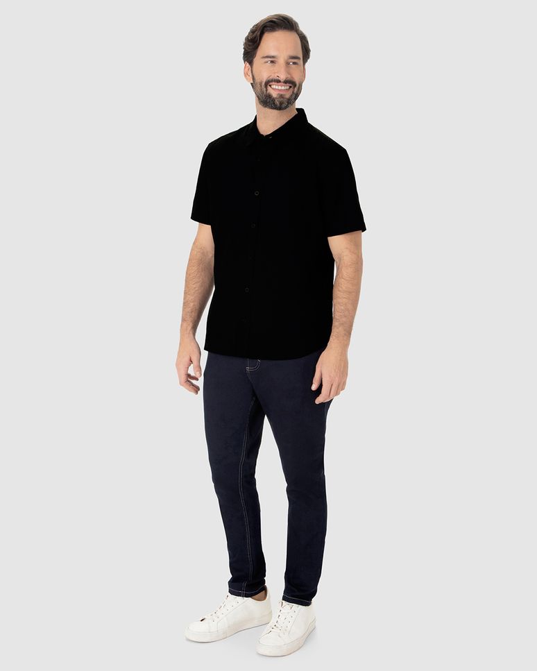 Camisa Masculina Regular Manga Curta Bordado Peitoral Em Tricoline