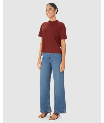 Blusa Básica Feminina Gola Alta Manga Curta Em Algodão