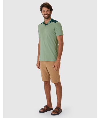 Camisa Polo Masculina Recorte Ombro Em Piquet Stretch