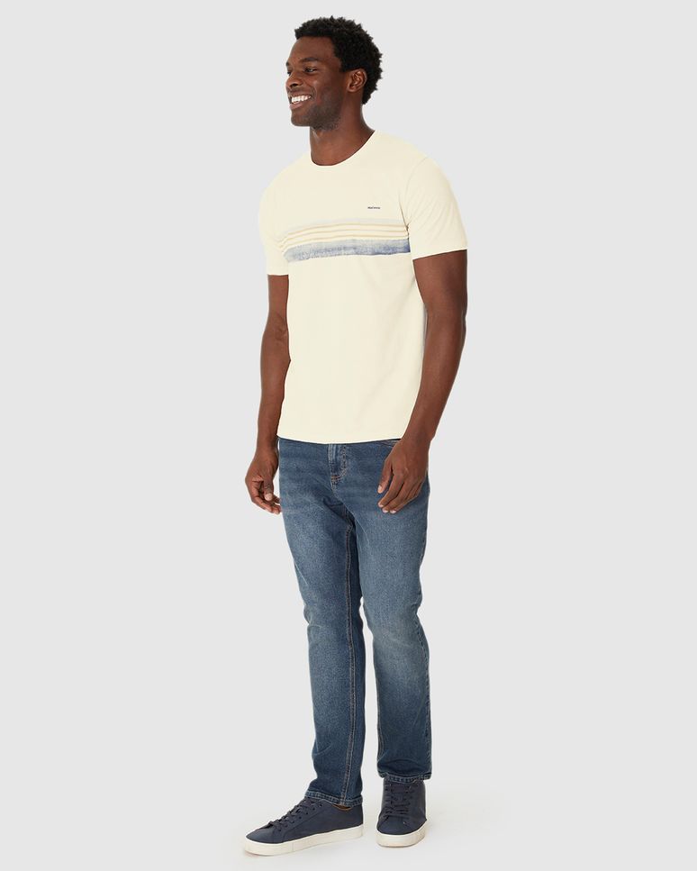 Camiseta Masculina Manga Curta Estampa Listras Frontais Em Algodão
