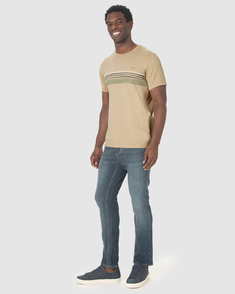 Camiseta Masculina Manga Curta Estampa Listras Frontais Em Algodão