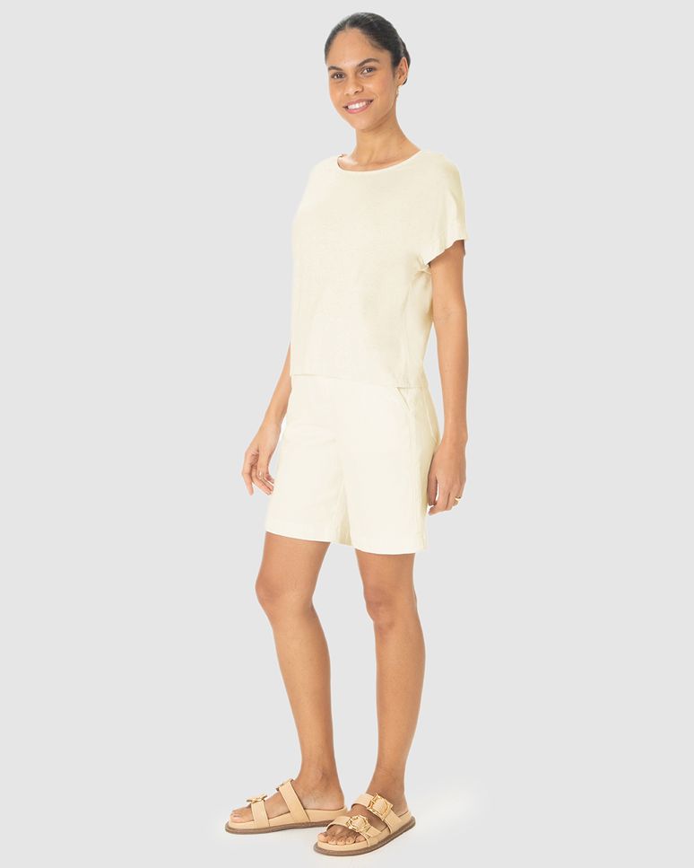 Blusa Ampla Feminina Manga Curta Em Malha Viscolinho Stretch