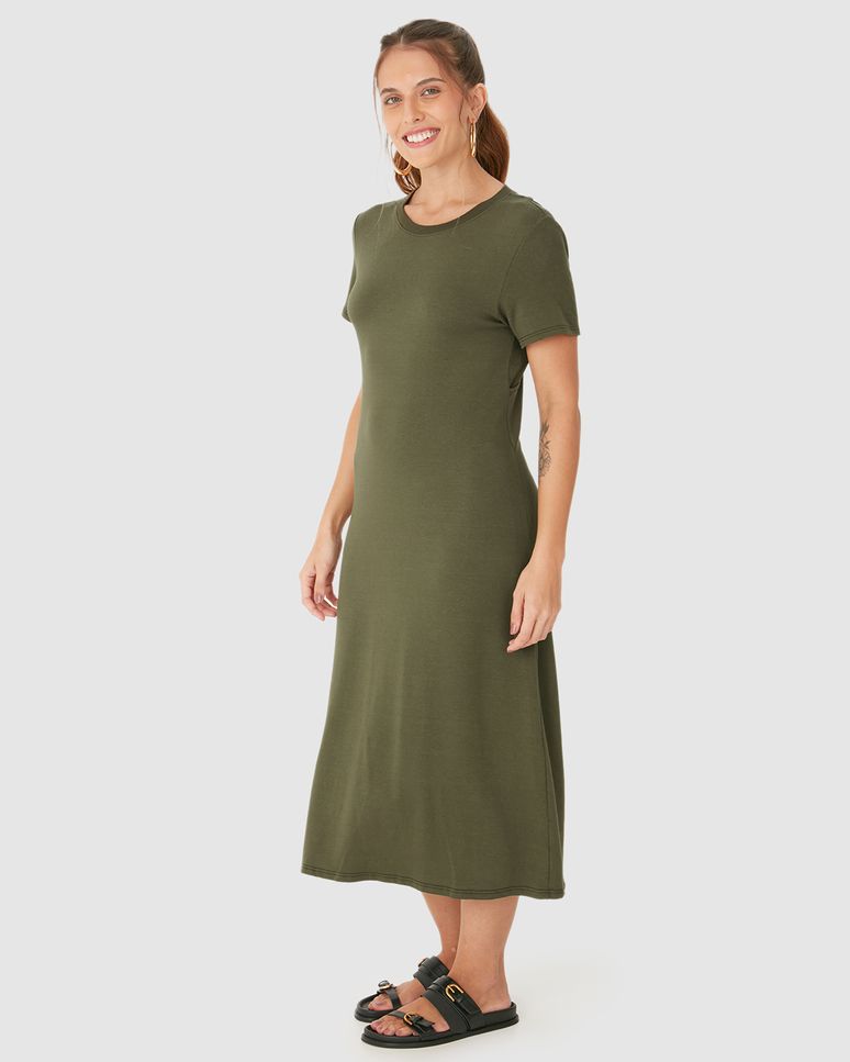 Vestido Midi Feminino Detalhe Vazado Costas Em Moletom Viscolinho Stretch