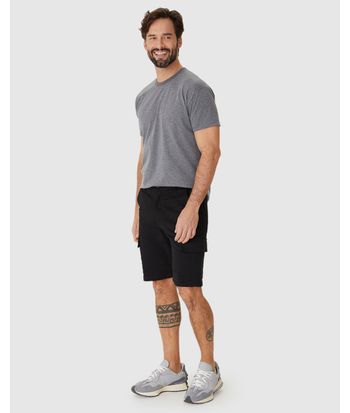 Bermuda Cargo Masculina Cintura Média Em Sarja Moletom Stretch