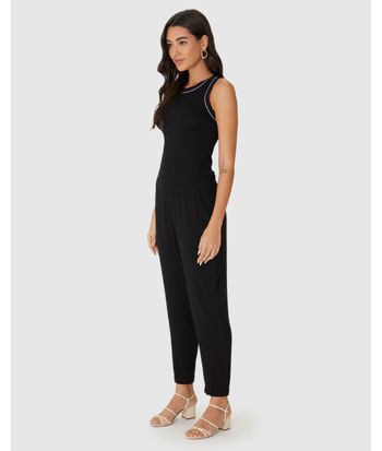 Regata Feminina Filete Costura Contraste Em Malha Viscose Canelada