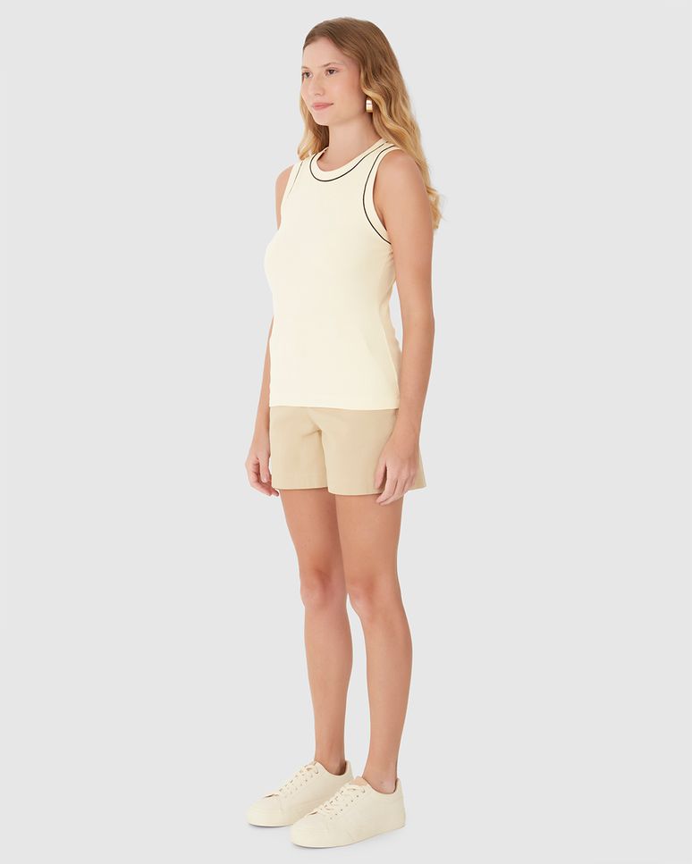 Regata Feminina Filete Costura Contraste Em Malha Viscose Canelada