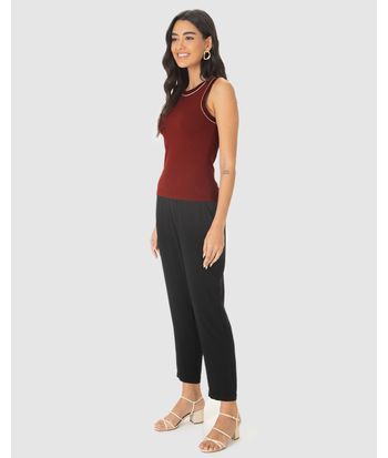 Regata Feminina Filete Costura Contraste Em Malha Viscose Canelada