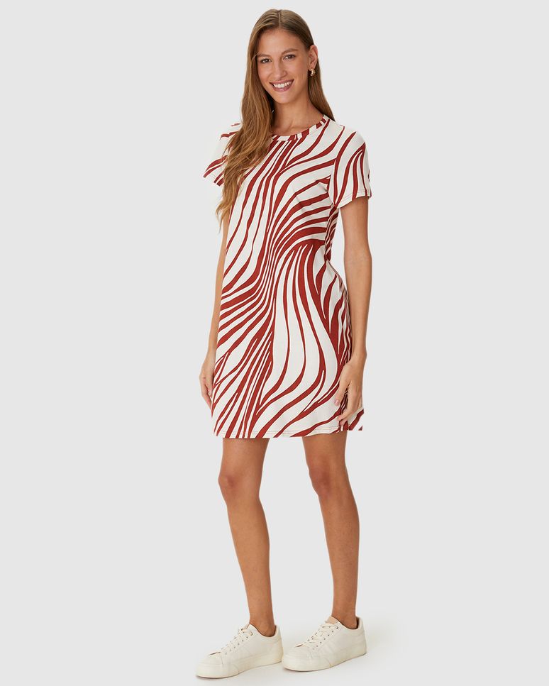 Vestido Feminino Estampado Com Decote Redondo Em Algodão