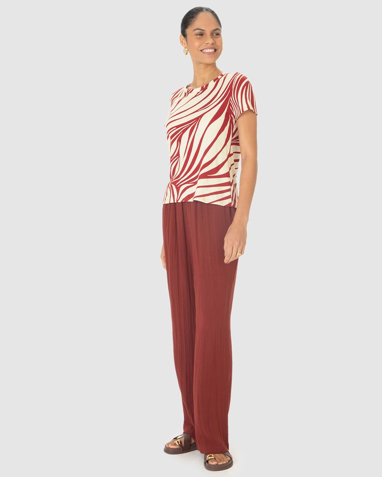 Blusa Feminina Decote Redondo Abstrata Em Algodão