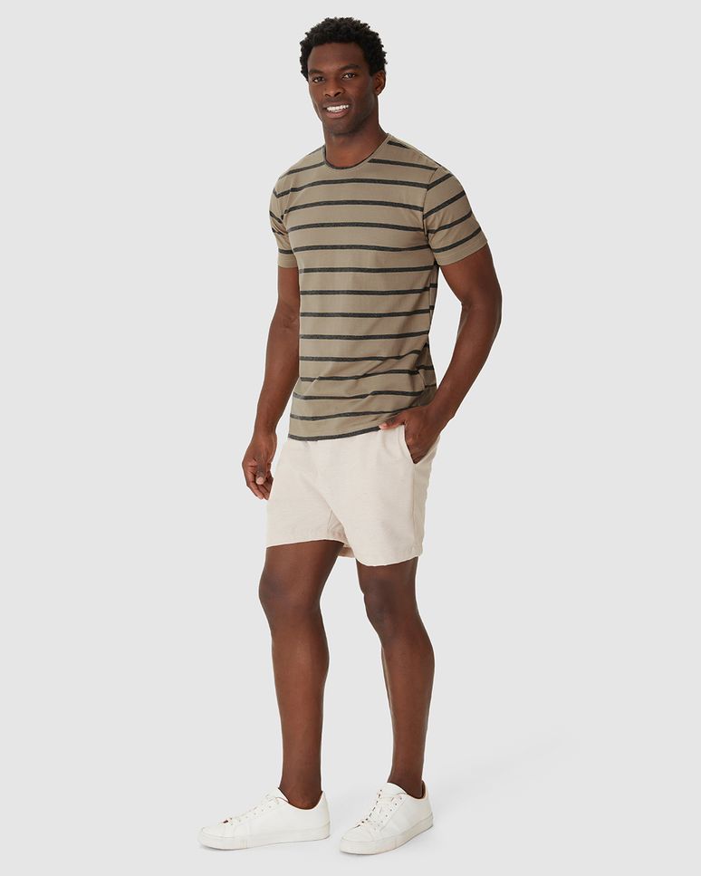 Camiseta Masculina Regular Decote Redondo Manga Curta Em Malha Listrada