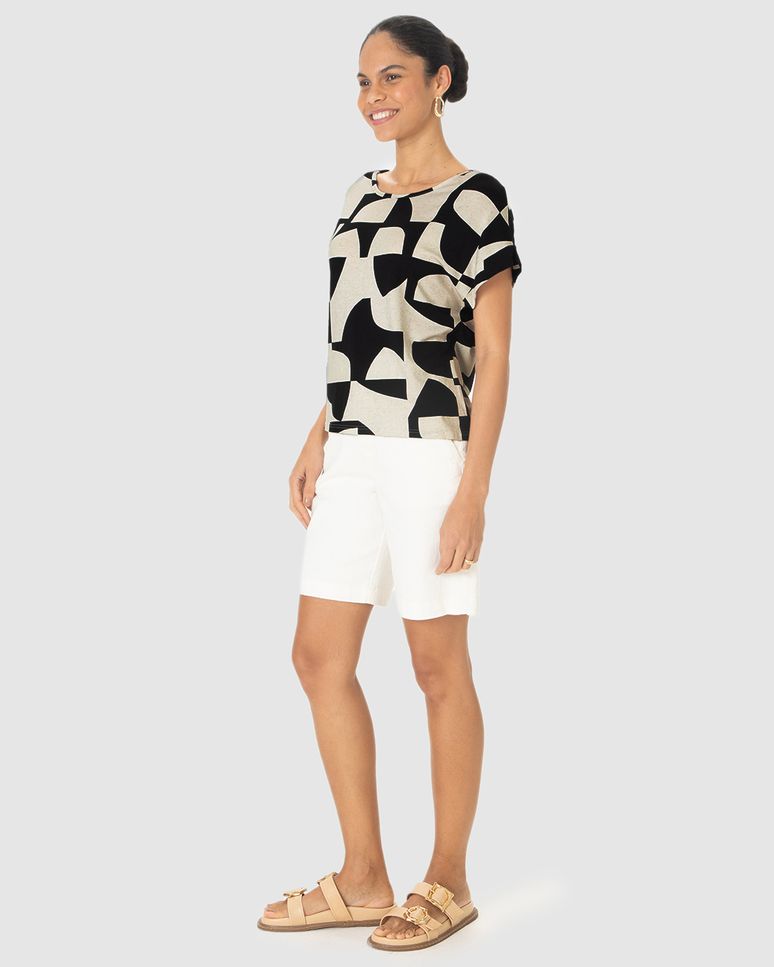 Blusa Ampla Feminina Manga Curta Em Malha Viscolinho Stretch