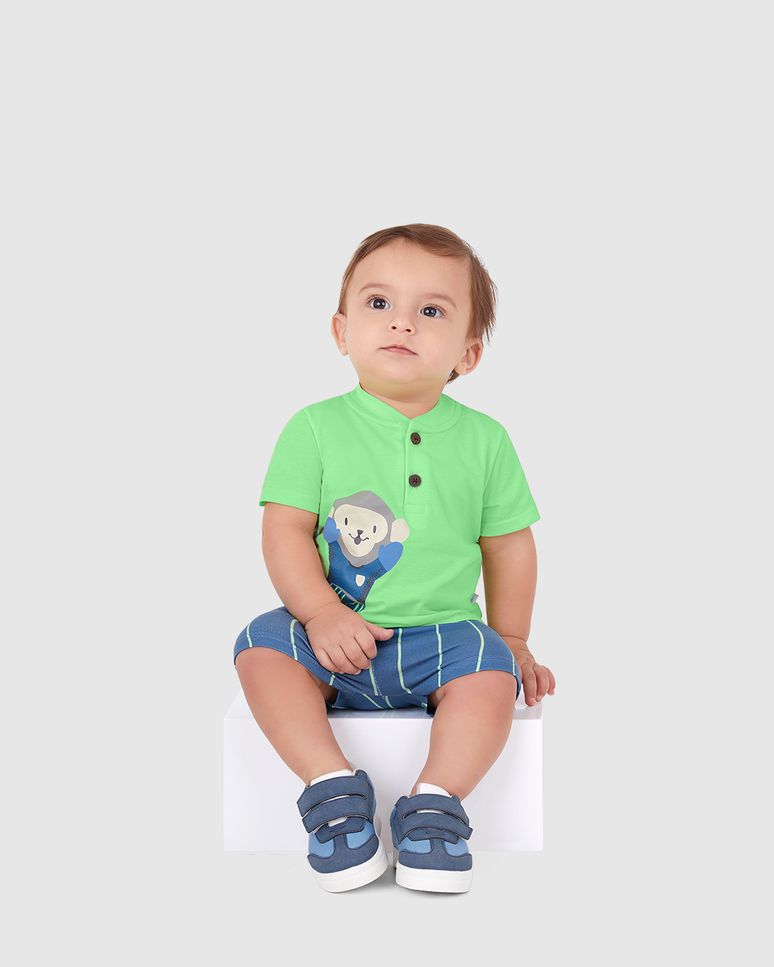 Conjunto Bebê Menino Bermuda Saruel Listrada Em Algodão Malwee Kids