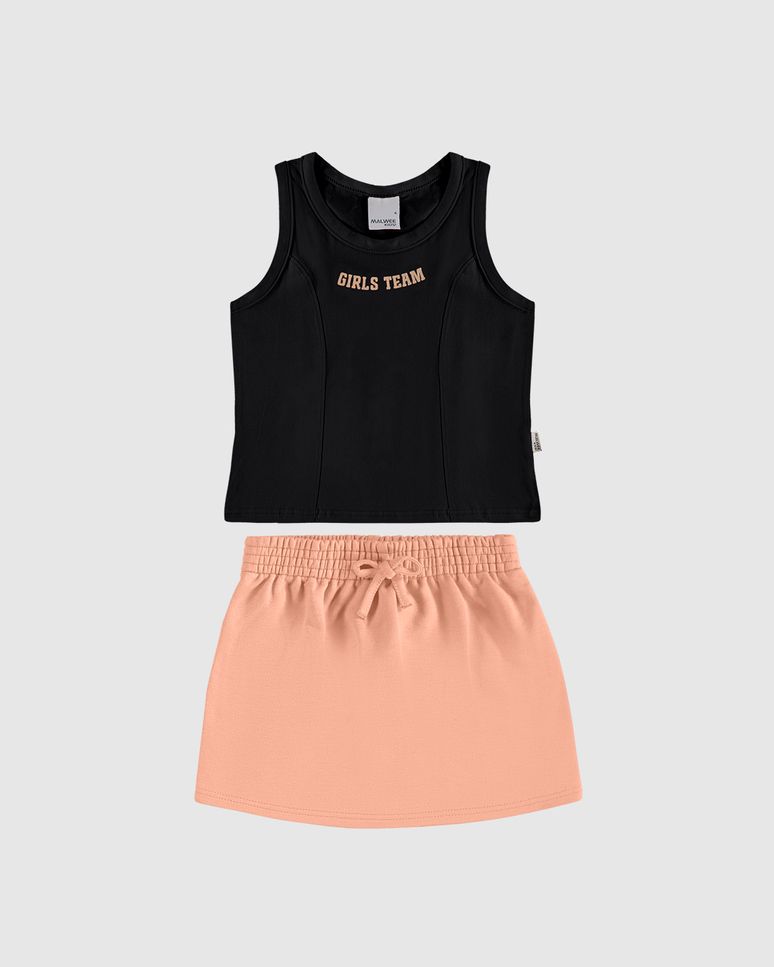Conjunto Infantil Menina Girls Team Com Shorts Saia Em Moletom Malwee Kids