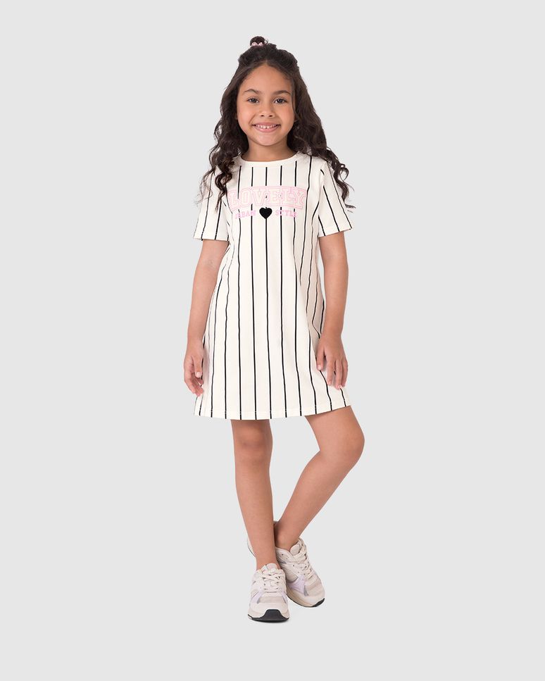 Vestido T-Shirt Infantil Lovely Urban Style Listrado Em Algodão Malwee Kids