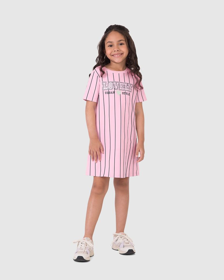 Vestido T-Shirt Infantil Lovely Urban Style Listrado Em Algodão Malwee Kids
