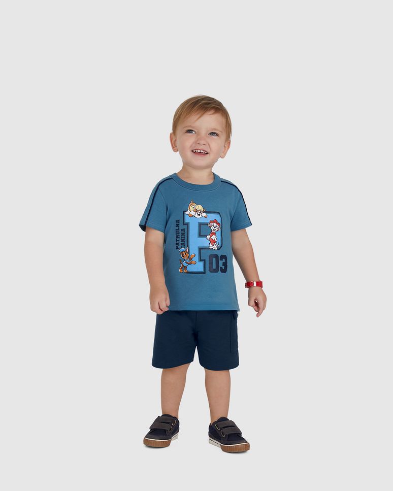 Conjunto Infantil Menino Camiseta Detalhe Listra Patrulha Canina Malwee Kids