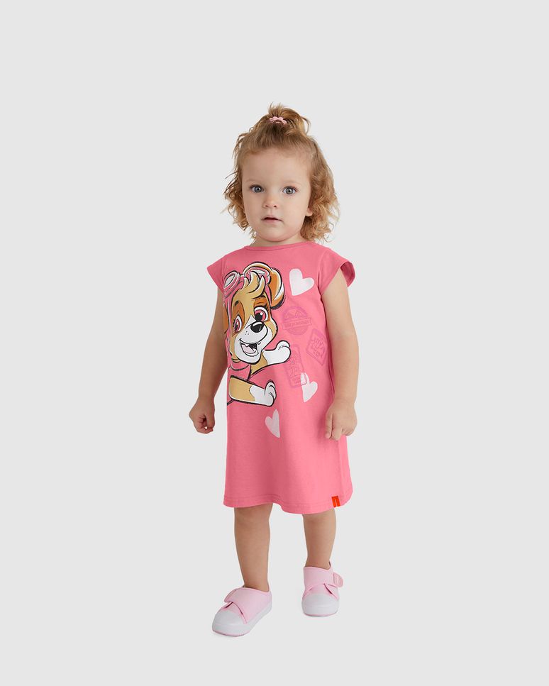 Vestido T-Shirt Infantil Skye Patrulha Canina Estampa Glitter Malwee Kids