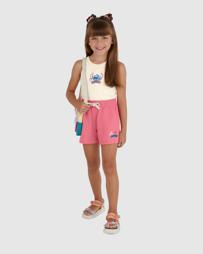 Conjunto Infantil Menina Regata Ribana E Shorts Stitch Disney Malwee Kids