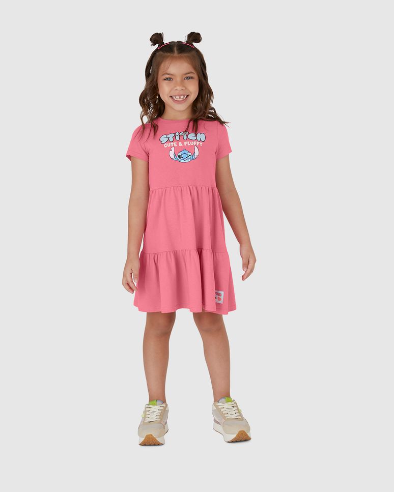 Vestido Infantil Rodado Cute & Fluffly Stitch Disney Em Algodão Malwee Kids