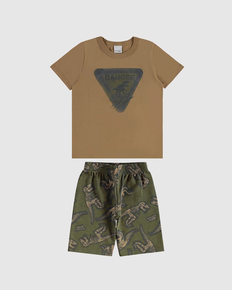 Conjunto Infantil Menino Camiseta E Bermuda Estampada Em Moletinho Malwee Kids