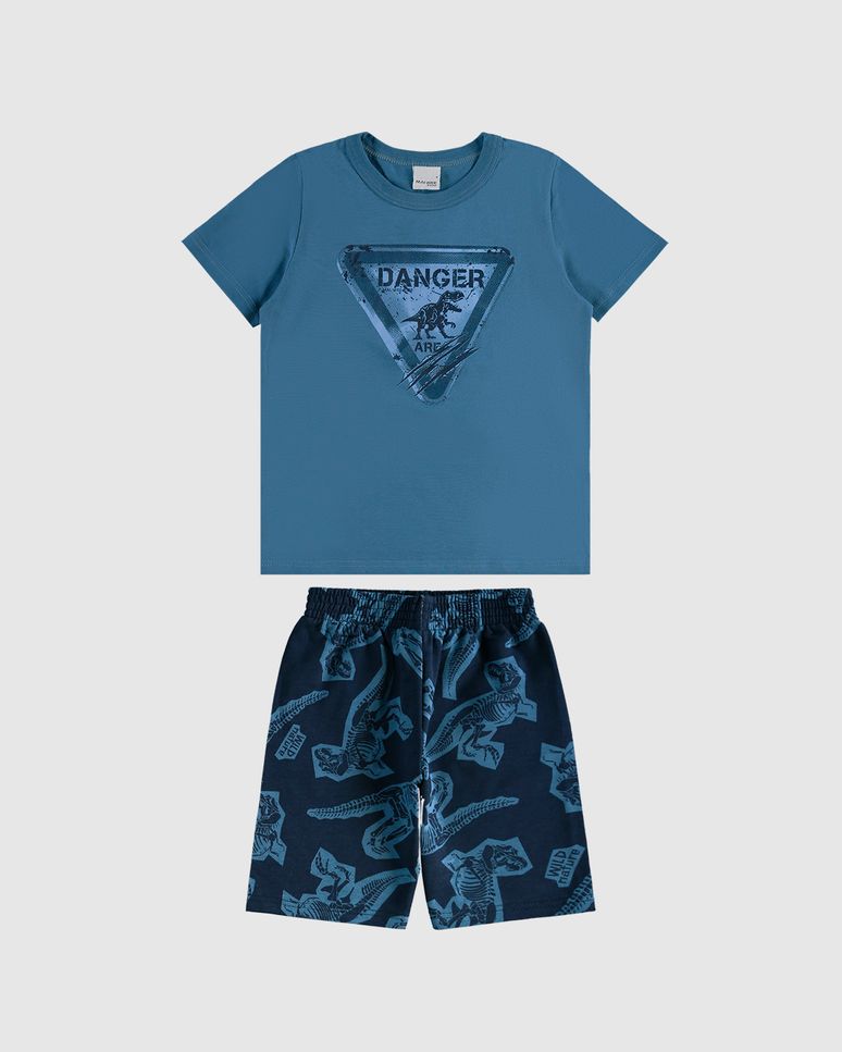 Conjunto Infantil Menino Camiseta E Bermuda Estampada Em Moletinho Malwee Kids